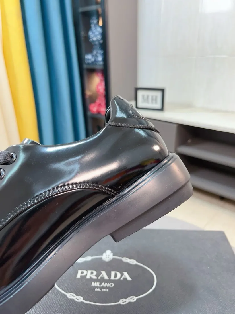 Men's shoes 💰540🌹🌹【PRADA Leather Shoes】Top purchasing agency Original imported Italian custom-made open-edge beaded cowhide leather surface, fully imported water-dyed breathable cowhide lining, original factory special molded sole super comfortable, size: 38-44